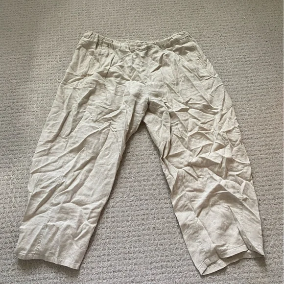 Eileen Fisher Light Tan Linen Cropped Pants
